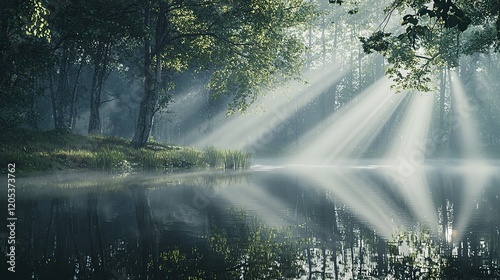 A forest with a lake in the middle