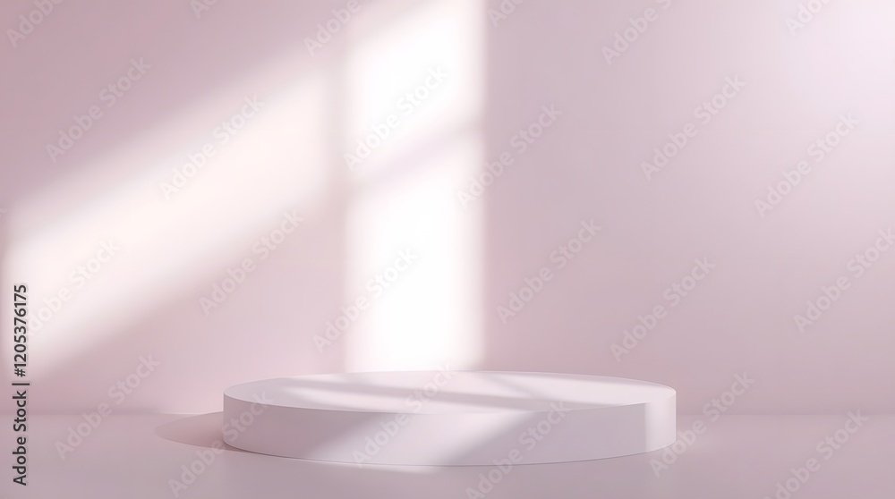 Fototapeta premium 3d render peach pastel podium scene mockup with window shadow overlay