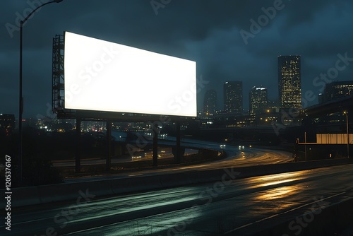 Empty billboard at night in a city street, ready for mockup