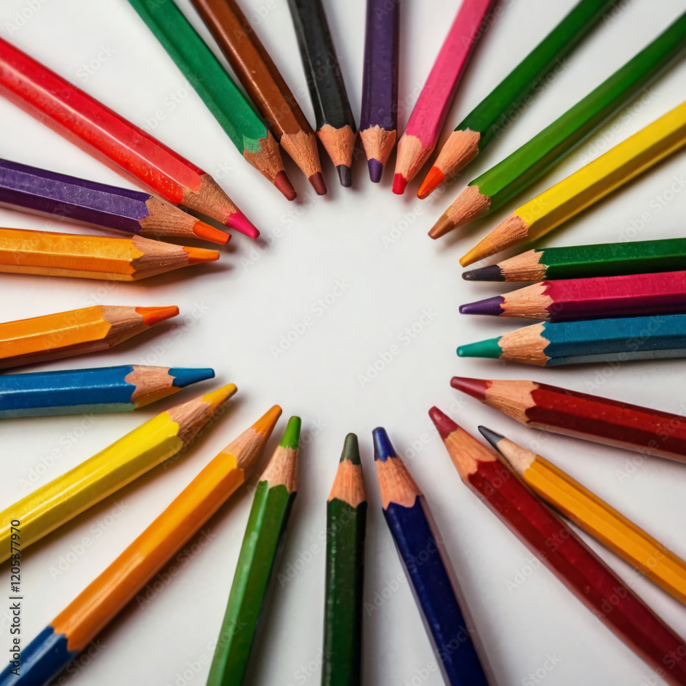 Colorful Pencils Arranged in a Circle on a Table Colorful Pencils Arranged in a Circle on a Table