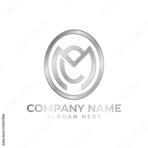 sophisticated logo featuring the letters "CM" elegantly intertwined within a circular frame. The silver metallic finish conveys a sense of luxury, prestige, and timeless quality, for a high-end brand