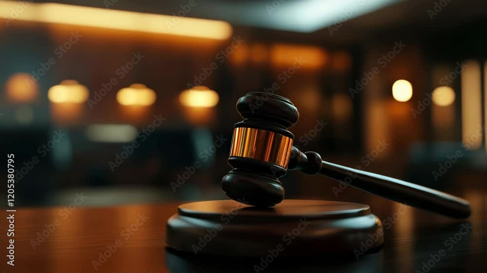 Judge's gavel resting on its sound block within a courtroom, symbolizing pivotal legal decisions, auctions, and the intricate proceedings of justice and authority Judge's gavel resting on its sound block within a courtroom, symbolizing pivotal legal decisions, auctions, and the intricate proceedings of justice and authority