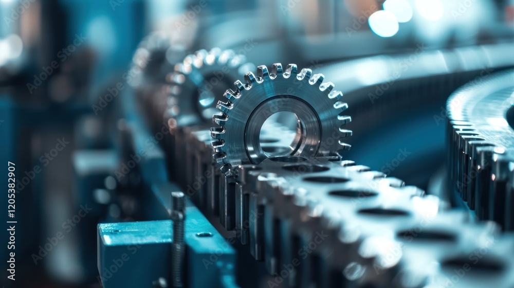 Precision Engineering: Close-up of Interlocking Gears in Industrial Machinery Precision Engineering: Close-up of Interlocking Gears in Industrial Machinery