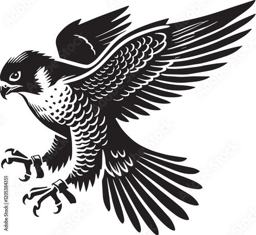 Black Color Peregrine Falcon Silhouette Vector Illustration, Solid White Background. minimal vector design