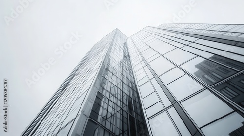 Aerial view of a tall building featuring a prominent clock at its peak, showcasing modern architecture and urban landscape.