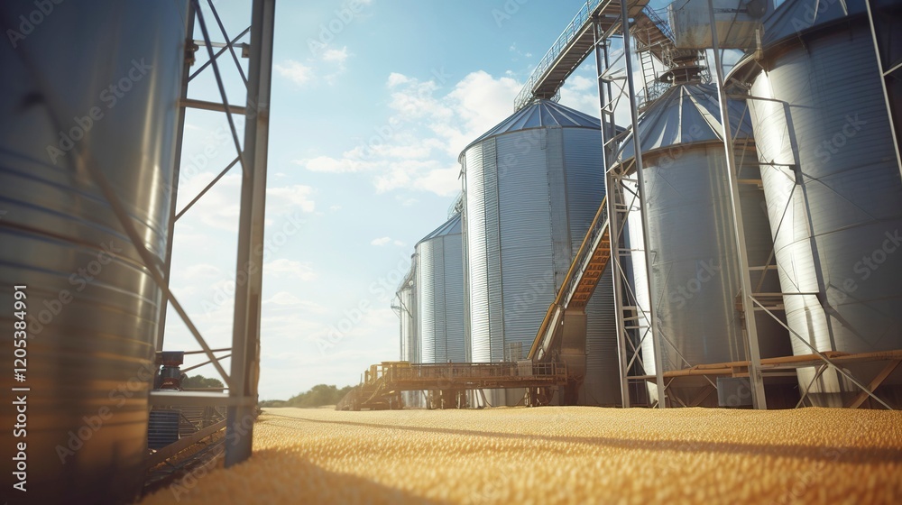 Obraz premium A photo of a grain elevator loading grain into storage
