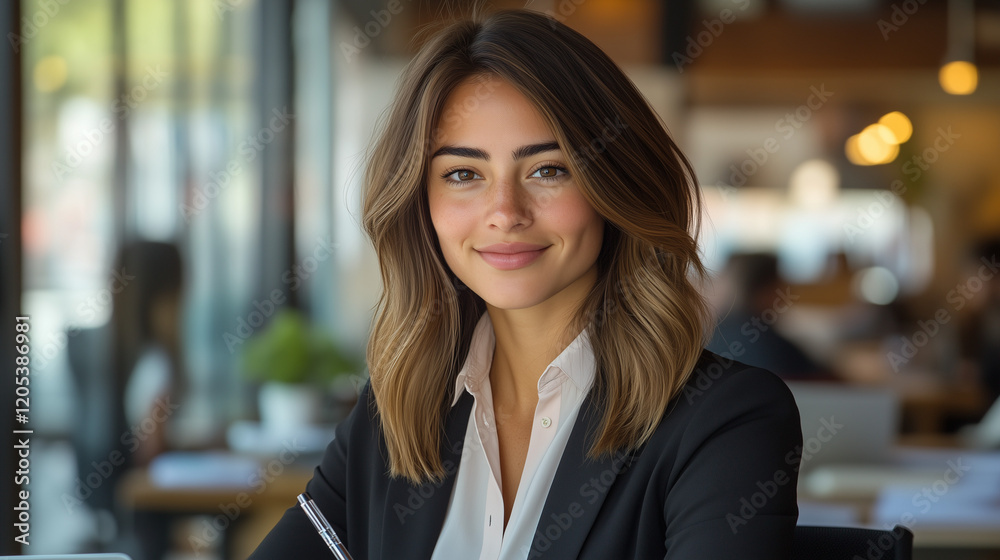 Portrait of young Hispanic professional business woman standing in office. Happy female company executive, smiling businesswoman entrepreneur corporate leader manager looking at camera using tablet Portrait of young Hispanic professional business woman standing in office. Happy female company executive, smiling businesswoman entrepreneur corporate leader manager looking at camera using tablet