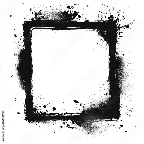 Black ink square frame with splatters.