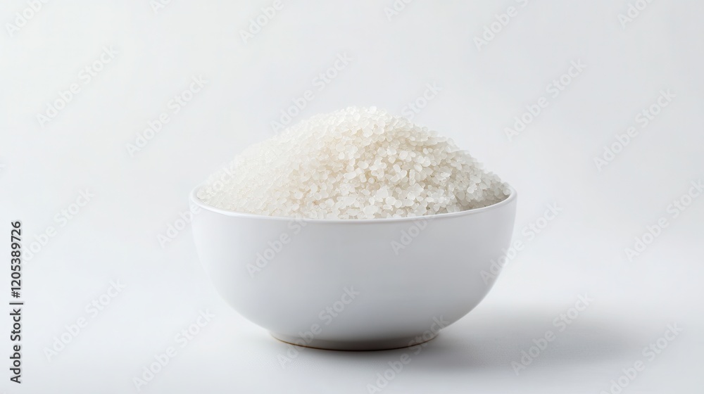A pristine white bowl brimming with fluffy rice rests elegantly on a clean white surface, showcasing simplicity and culinary delight. A pristine white bowl brimming with fluffy rice rests elegantly on a clean white surface, showcasing simplicity and culinary delight.