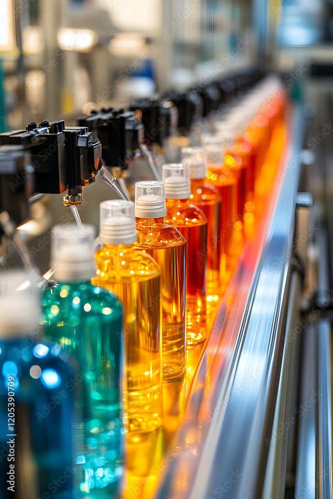 Efficient Shampoo Production: Robotic Filling and Precision in a Modern Factory Environment