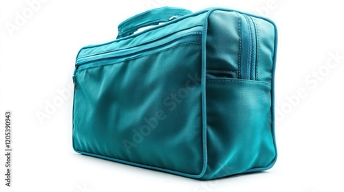 A bold teal thermal bag with a rectangular shape, placed on a white background for a sharp contrast. 