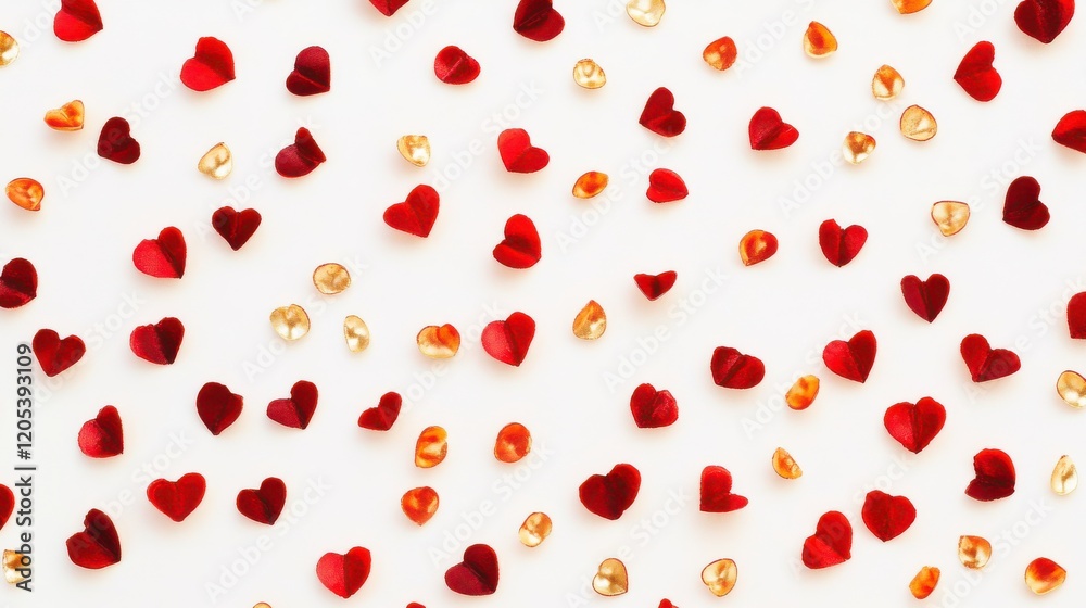 Colorful Heart Shapes and Tiny Gems on White Background for Events Colorful Heart Shapes and Tiny Gems on White Background for Events