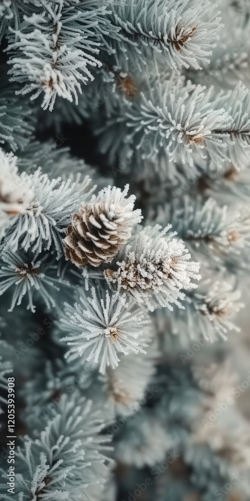 intricate details of a pine tree frosted branches, taken from above in a peaceful winter setting intricate details of a pine tree frosted branches, taken from above in a peaceful winter setting