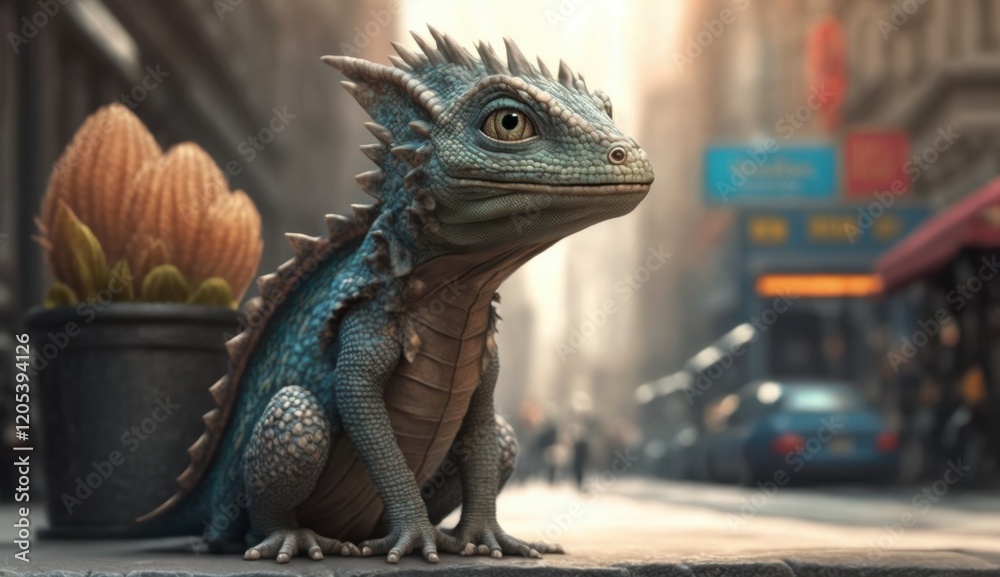 Fototapeta premium A Small Dragon in the City