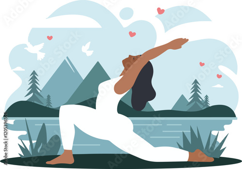 Illustration of International yoga day with woman who doing yoga pose design
