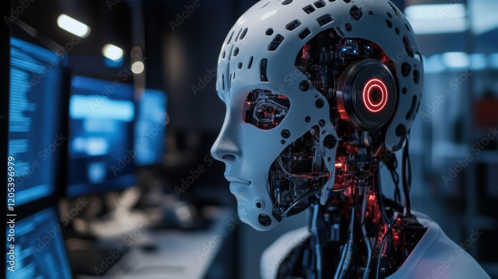 Fototapeta premium Employee with AI and technology skills, showcasing proficiency in utilizing artificial intelligence and modern tech for effective task management