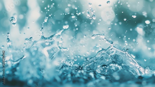Water droplets splash dynamically creating ripples on a tranquil surface during a sunny afternoon photo