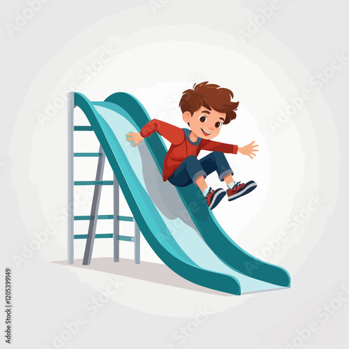 Child sliding down the slide,3D vector illustration.	
