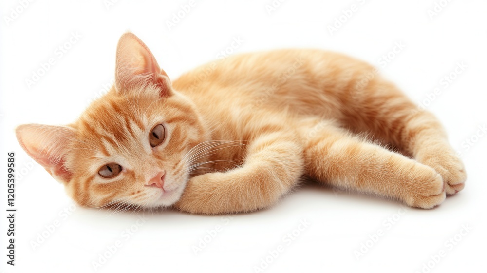 Obraz premium A relaxed cat comfortably rests on the floor, showcasing its calm demeanor and soft fur in a serene indoor setting.