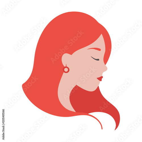 A minimalist cartoon illustration featuring a girl with auburn hair