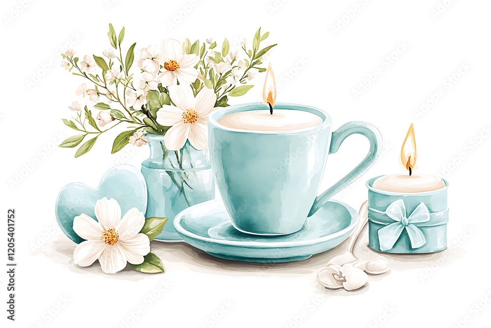 Valentine's day love celebration watercolor style cozy setting floral decor