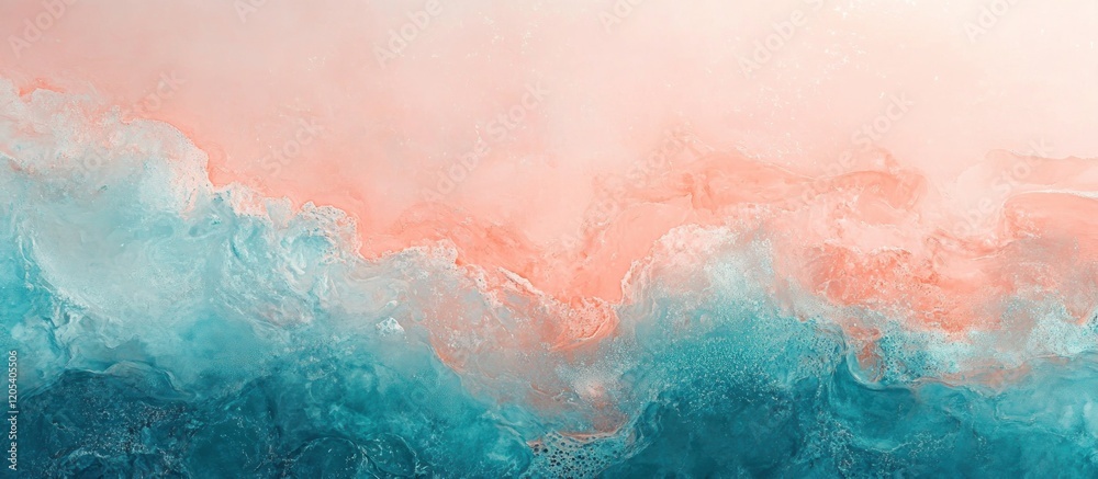 Naklejka premium Abstract gradient transition of light coral to deep teal with swirling liquid texture