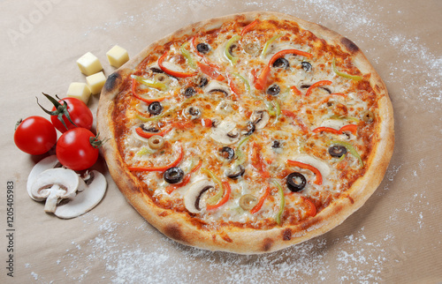Vegetarian pizza with vegetables