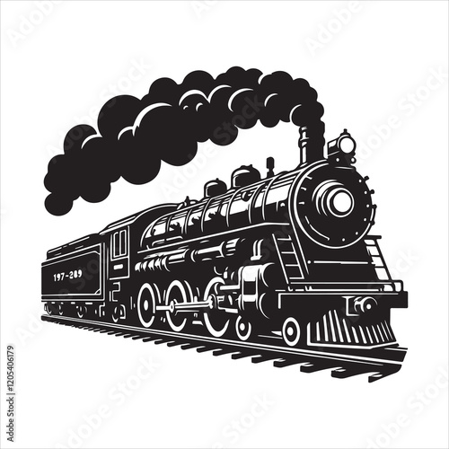 Steam locomotive silhouette vector. Vintage steam locomotive logo vector. Train transport vector illustration