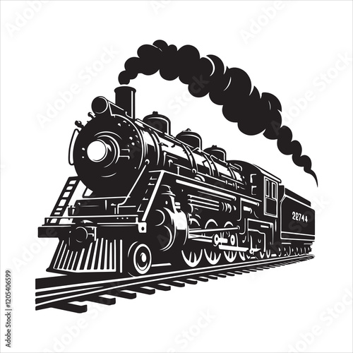 Steam locomotive silhouette vector. Vintage steam locomotive logo vector. Train transport vector illustration