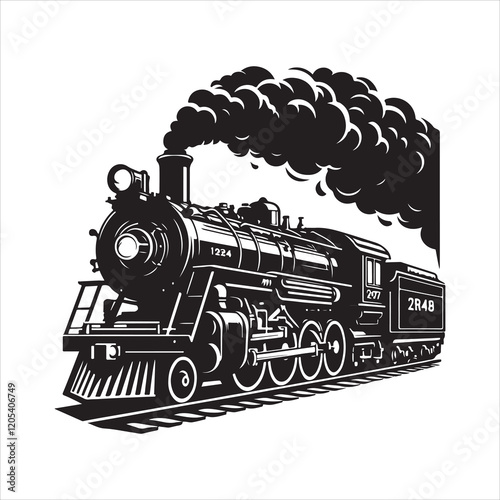 Steam locomotive silhouette vector. Vintage steam locomotive logo vector. Train transport vector illustration