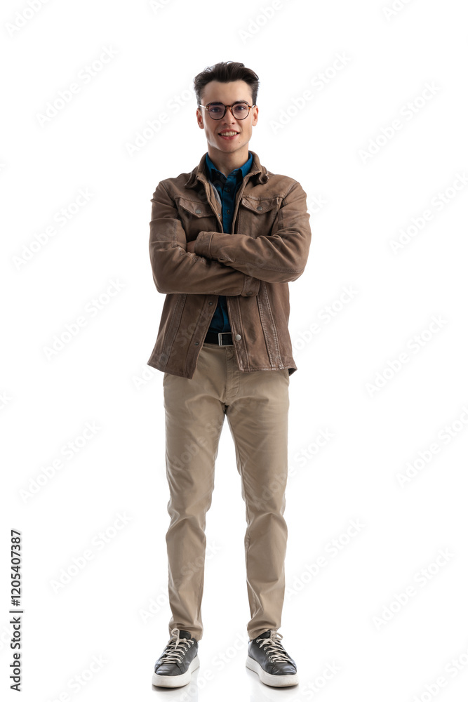 smart casual man wearing brown leather jacket looking confident smart casual man wearing brown leather jacket looking confident