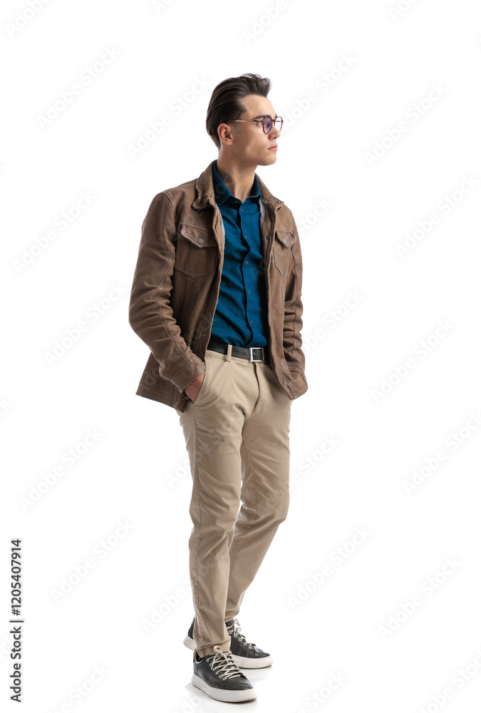 sexy young man in leather jacket looking to side sexy young man in leather jacket looking to side
