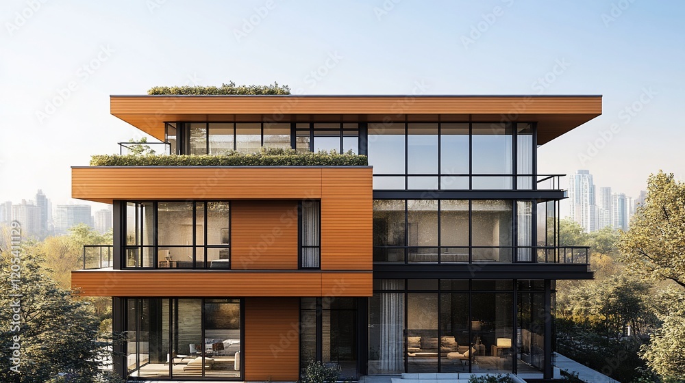Modern luxury home, city view, rooftop garden, residential architecture, real estate marketing Modern luxury home, city view, rooftop garden, residential architecture, real estate marketing
