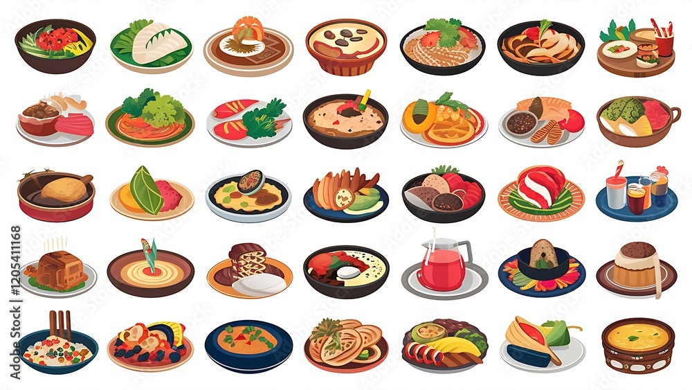 custom made wallpaper toronto digitalBig vector set: food icons (various delicious dishes). Traditional cuisine. Main course of different