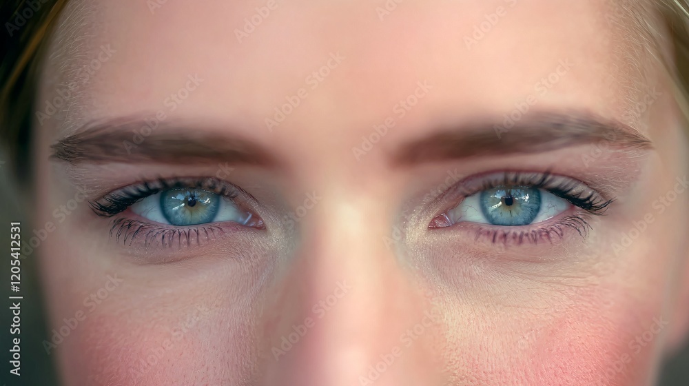 Obraz premium Close-up of a person's face with visible skin texture, showcasing natural imperfections and healthy glow, representing authenticity and self-confidence in beauty.