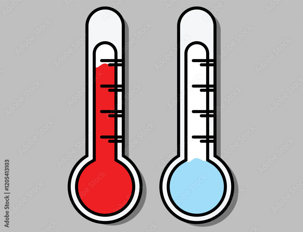 PrintTwo thermometers showing hot and cold temperatures PrintTwo thermometers showing hot and cold temperatures