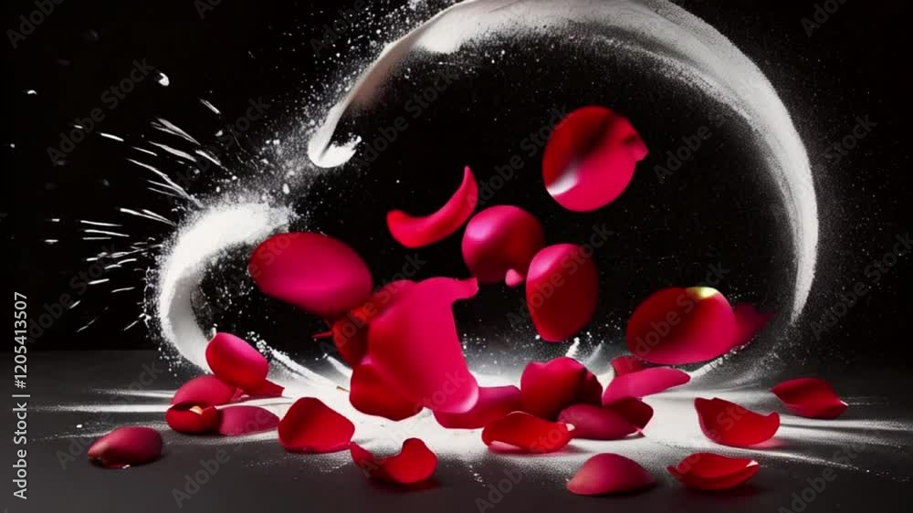 petals de rose rouge et forme dynamique en mouvement
