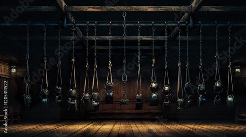 A photo of a row of suspension trainers hanging