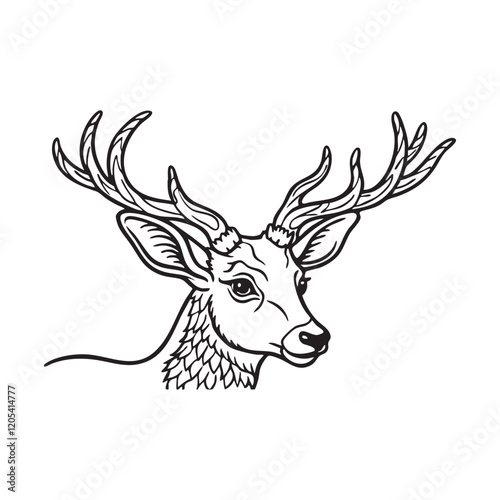Delicate deer profile with antlers line art style silhouette