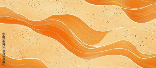 Abstract seamless pattern with organic curving lines and scattered dots in orange and white tones