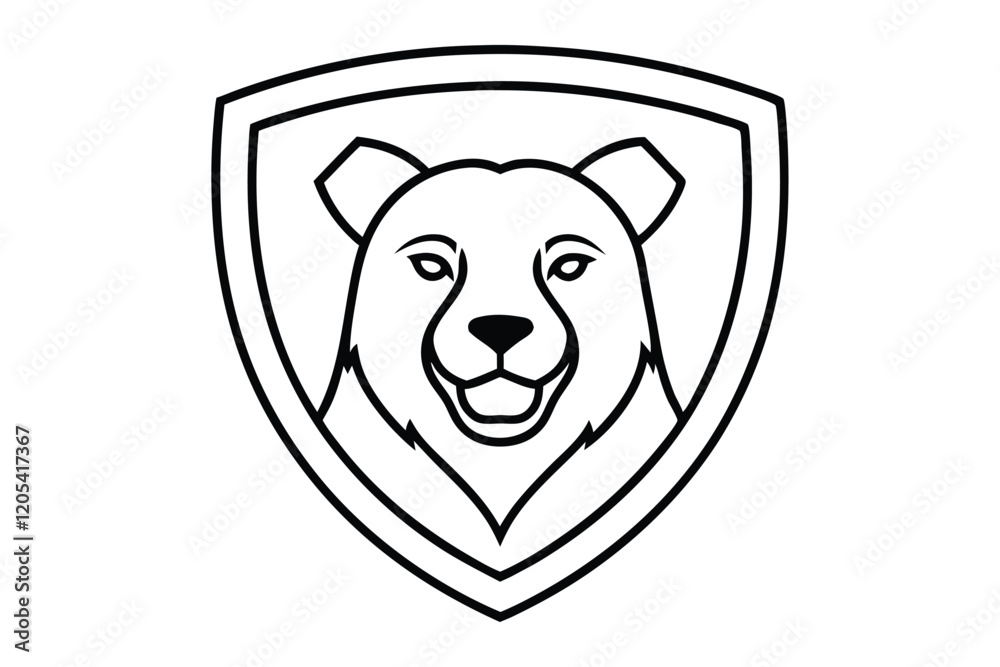 A black and white line drawing of a bear head in a shield vector art illustration.eps A black and white line drawing of a bear head in a shield vector art illustration.eps