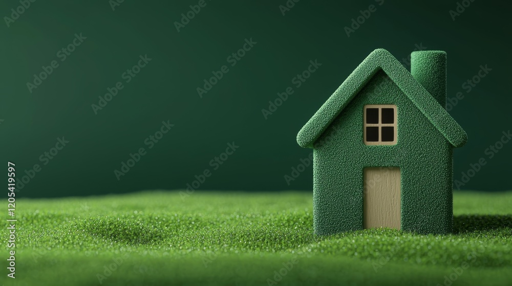 Soft Focus of a Green House Model on a grassy Surface with Subtle Background,3D rendering Soft Focus of a Green House Model on a grassy Surface with Subtle Background,3D rendering