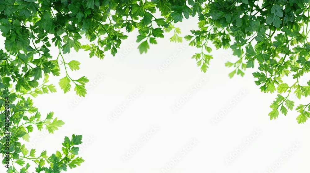 Lush Green Leaf Frame on White Background: Natural Organic Border for Design Lush Green Leaf Frame on White Background: Natural Organic Border for Design