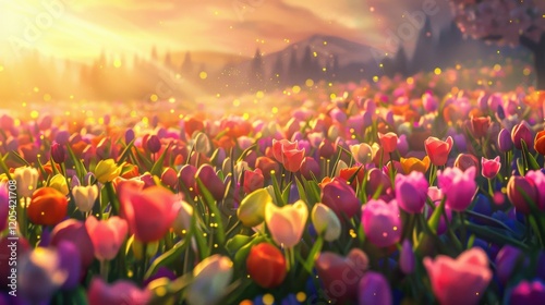 Serene Tulip Field at Sunrise photo