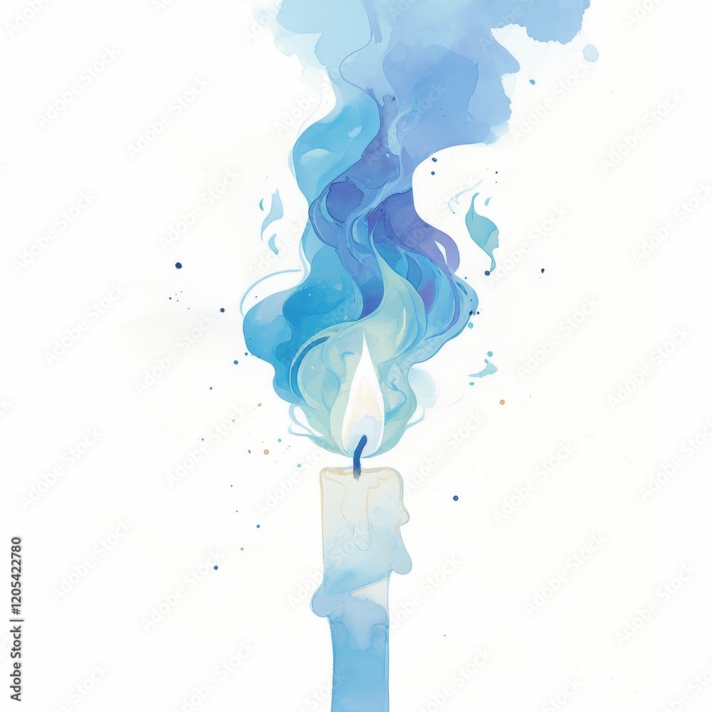 Fototapeta premium Serene Blue Watercolor Candle Flame Illustration Spiritual Peace Meditation Hope