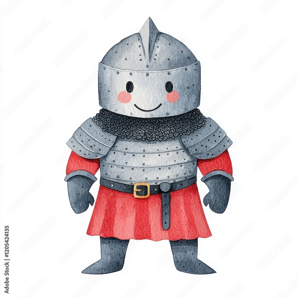 Obraz premium Adorable Cartoon Knight in Medieval Armor Watercolor Illustration Cute Character Design