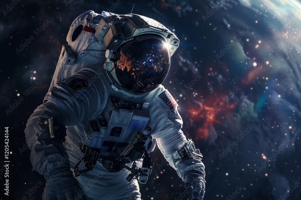 Portrait of Astronaut Posing in a Space Suit During a Spacewalk Mission on a Spaceship. Neural network ai generated Portrait of Astronaut Posing in a Space Suit During a Spacewalk Mission on a Spaceship. Neural network ai generated