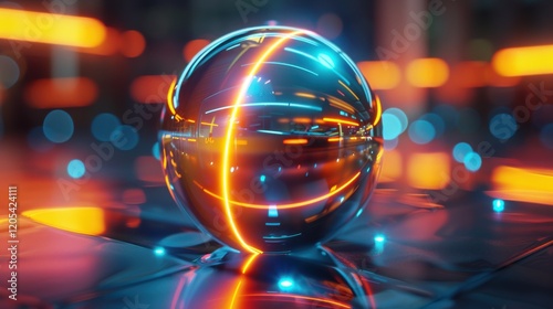 Futuristic Neon-Glowing Spheres with Reflections photo