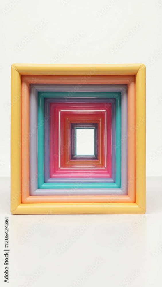 A series of concentric squares in vivid tones of yellow, turquoise, and fuchsia, each layer becoming more intense towards the center A series of concentric squares in vivid tones of yellow, turquoise, and fuchsia, each layer becoming more intense towards the center