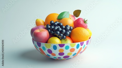 Colorful Bowl Filled with Fresh, Juicy Fruits on Light Background